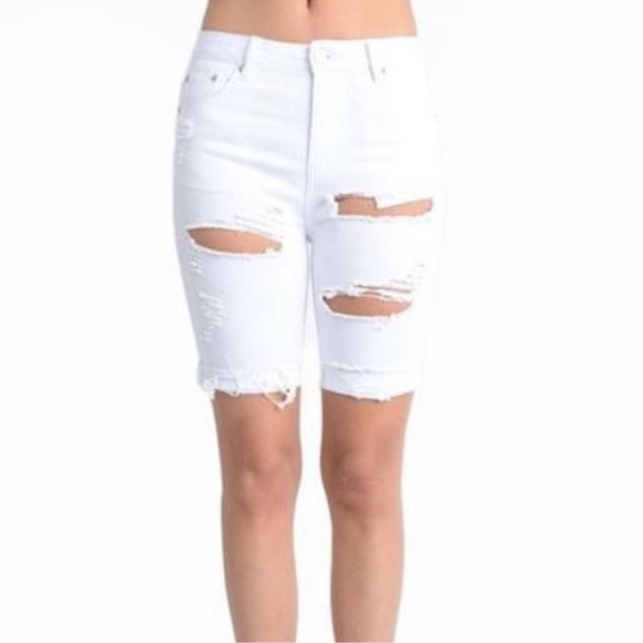 American Bazi Pants - American Bazi White Distressed Jean Shorts